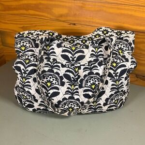 Vera Bradley Night and Day Floral Quilted Tote Bag White/Black Pockets Casual